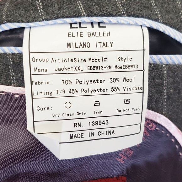 Elie Balleh Mens Grey Chalk Stripe Single Button Sport Coat Blazer Jacket XXL - Picture 7 of 9